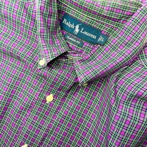 💚Ralph Lauren💜 button down mens shirt size large L classic fit purple green